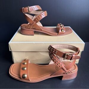 NIB Michael Kors Garner Mid Brown Leather Studded Sandals Shoes Women’s Size 9.5